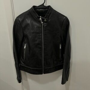 Mango - Black Leather Moto Jacket